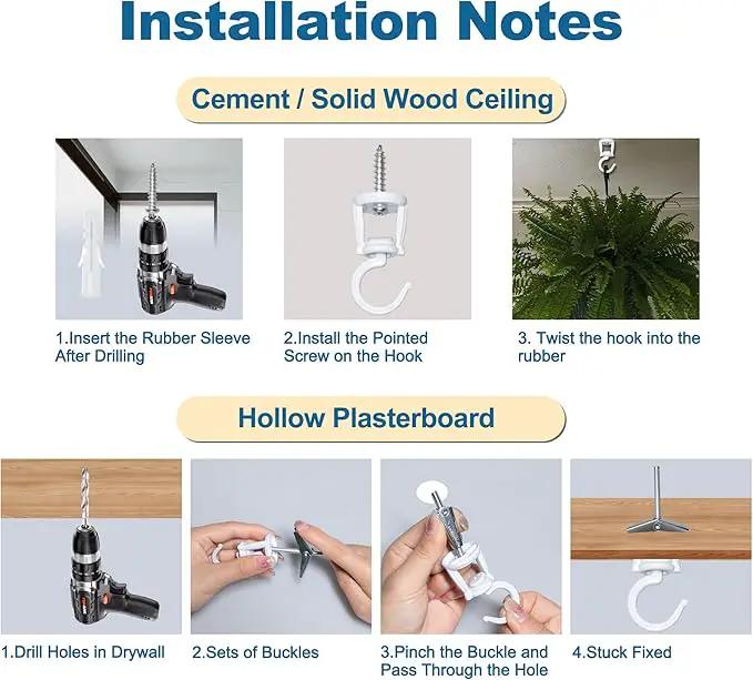 Ceiling Hooks for Hanging Plants (2 PCS),White, Heavy Duty Metal Plant Hooks for Ceilings, Screw-in Hooks for Hanging Birdfeeders, Lamps, Planters, Outdoor Decorative Hooks up to 33 lbs. by GreenHaven Gardens