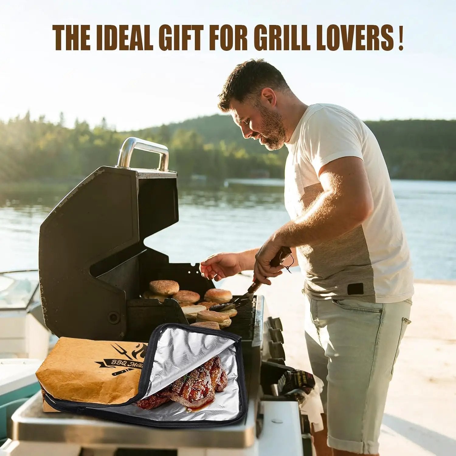 BBQ Blanket for Resting Meat, 22 in Smoker Meat Resting Blanket, Reusable Insulated Waterproof BBQ Accessories Resting Bag with Wide Mouth for Large Brisket/Beef/Pork Ribs - Gift for Men by GreenHaven Gardens
