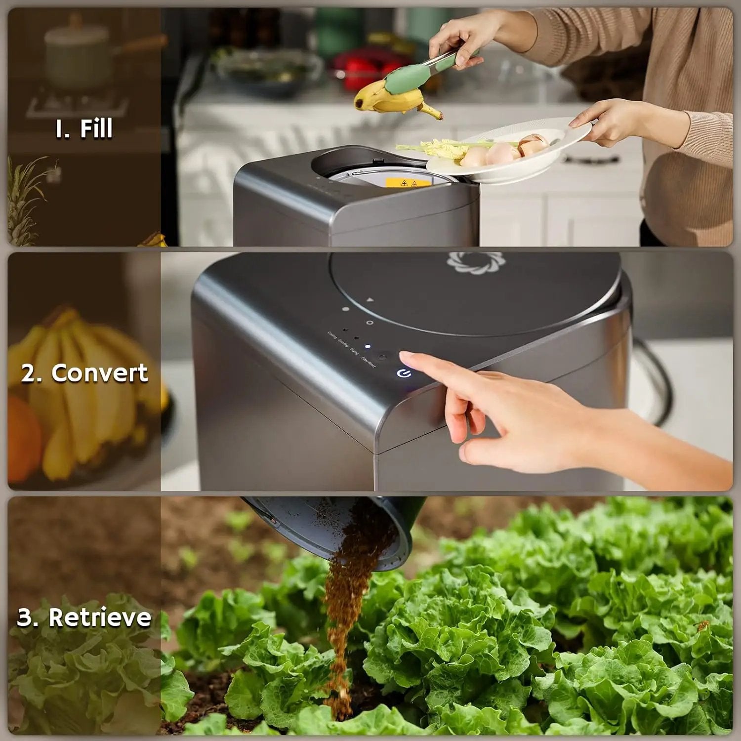 Airthereal Revive Electric Kitchen Composter, SHARKSDEN Tri-Blade, Turn Food Waste and Scraps into Dry Compost Fertilizer for Plants, R500 Gray by GreenHaven Gardens