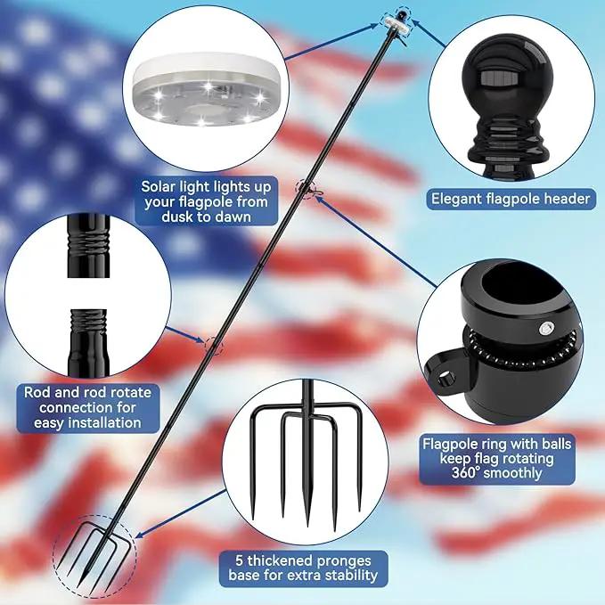 ZMTECH 2 Packs 10 FT Heavy Duty Flag Pole in Ground with Solar Light, Flag Pole Holder for Outside House with Solar Light and 5 Pronges Base, Flag Pole Kit for Outdoor Garden Decor(Without Flag) by GreenHaven Gardens