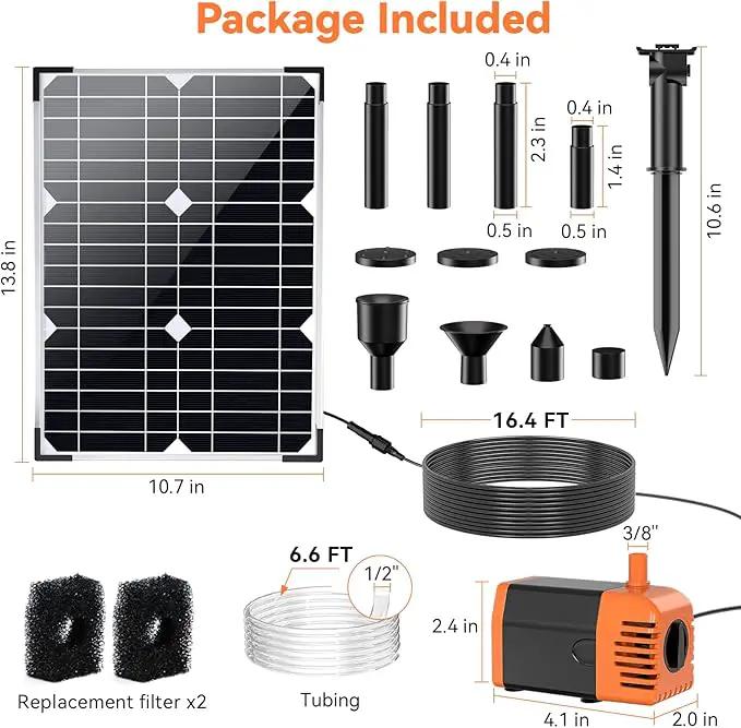 POPOSOAP 20W Solar Water Pump, Solar Powered Water Pump Outdoor with 320GPH Solar Pump, 7 Sprayers, 16.4ft Cable, 6.6ft Tubing for Outdoor Pond, Fish Tank and Garden Water Features by GreenHaven Gardens