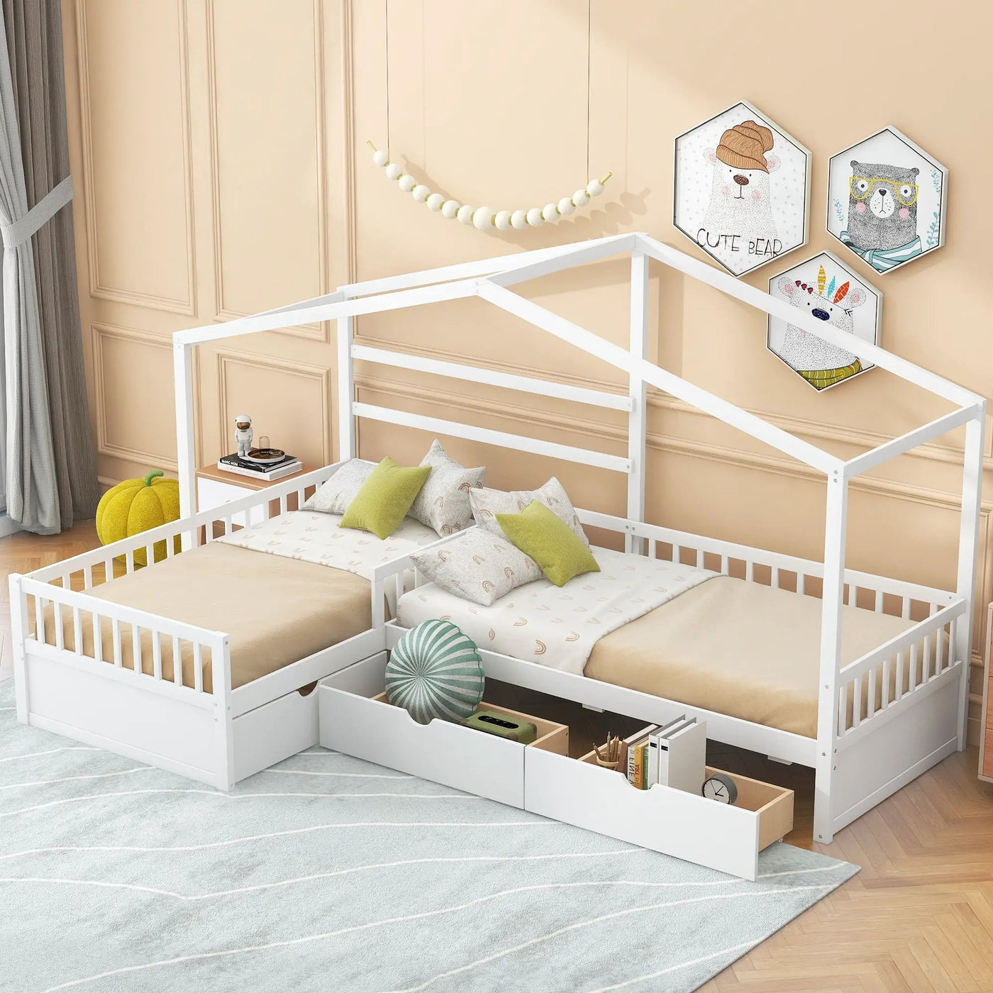 L Shape Platform Bed With 3 Storage Drawers by HouseOfZazla