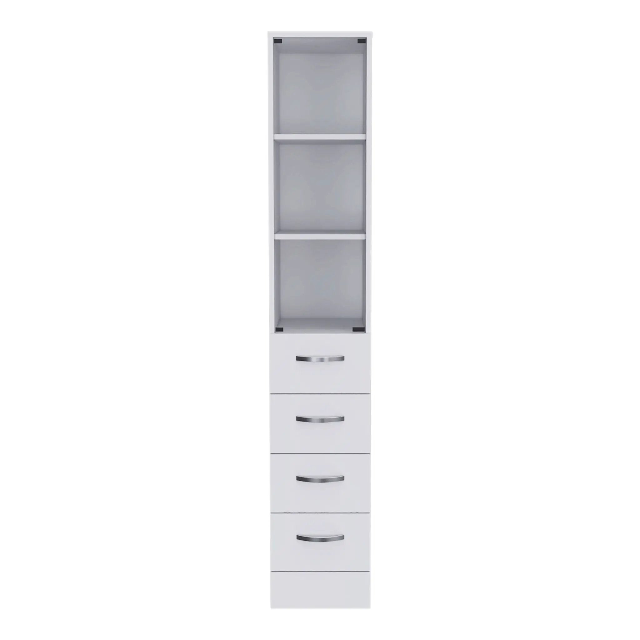 Linen Cabinet, 3 Shelves, 4 Drawers And Metal Handles - White by Unique Piece Furniture