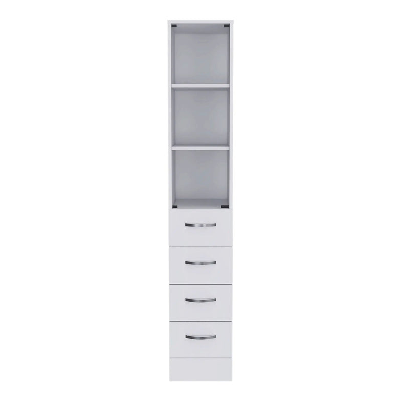 Linen Cabinet, 3 Shelves, 4 Drawers And Metal Handles - White by Unique Piece Furniture