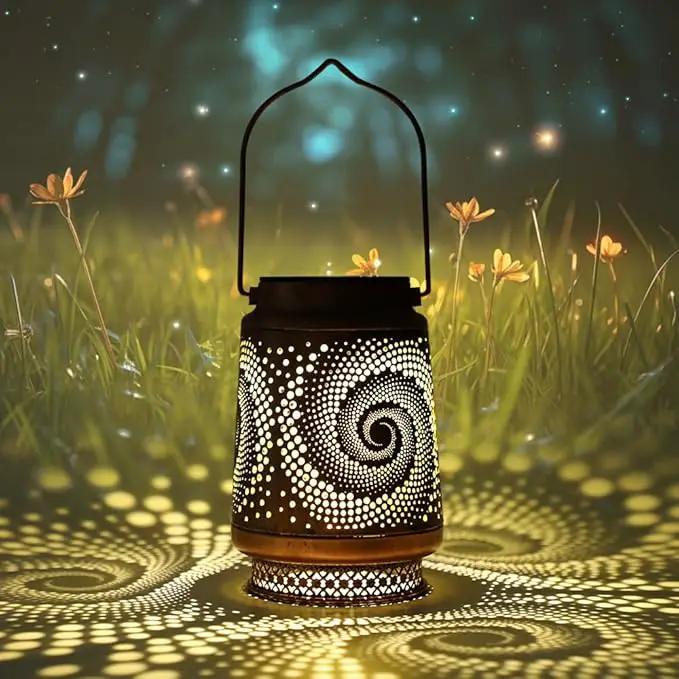 2 Pack Outdoor Hanging Solar Lanterns, LED Waterproof Lights Metal Decoration, Portable Lanterns for Garden Patio Yard Courtyard Backyard, Spiral Birthday Gifts for Women Men Halloween Christmas by GreenHaven Gardens