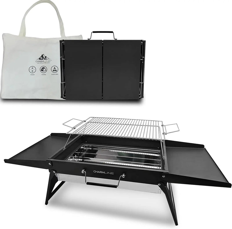 Charmline 20x14inch Big Desktop Charcoal Grill, Liftable Grilling Net, Saving Space Grill for Indoor and Outdoor, BBQ Grill for Camping, Gardens, Picnics, Beach Parties, Black by GreenHaven Gardens