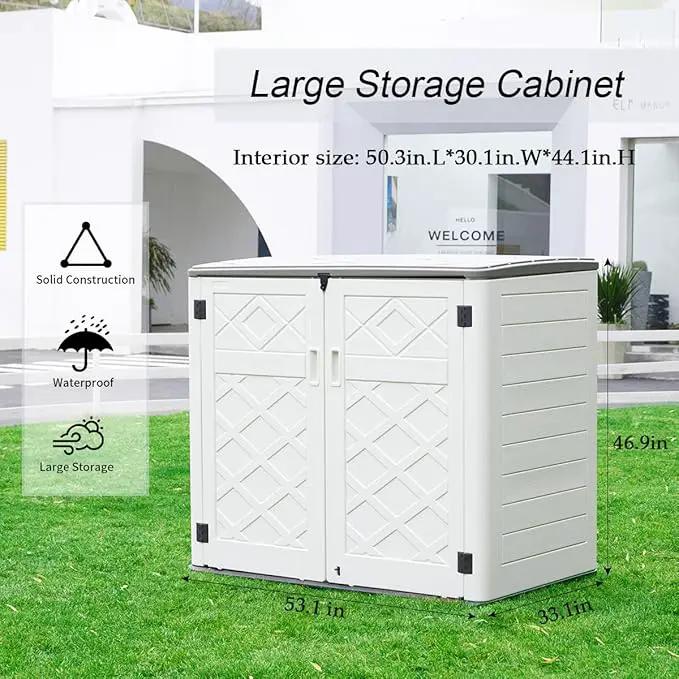 Resin Outdoor Storage Shed, 38 cu.ft Outdoor Storage Box Waterproof for Garden Tools, Patio Furniture, Trash Cans, Garage Storage, Customized Shelves & Lockable (Off White) by GreenHaven Gardens