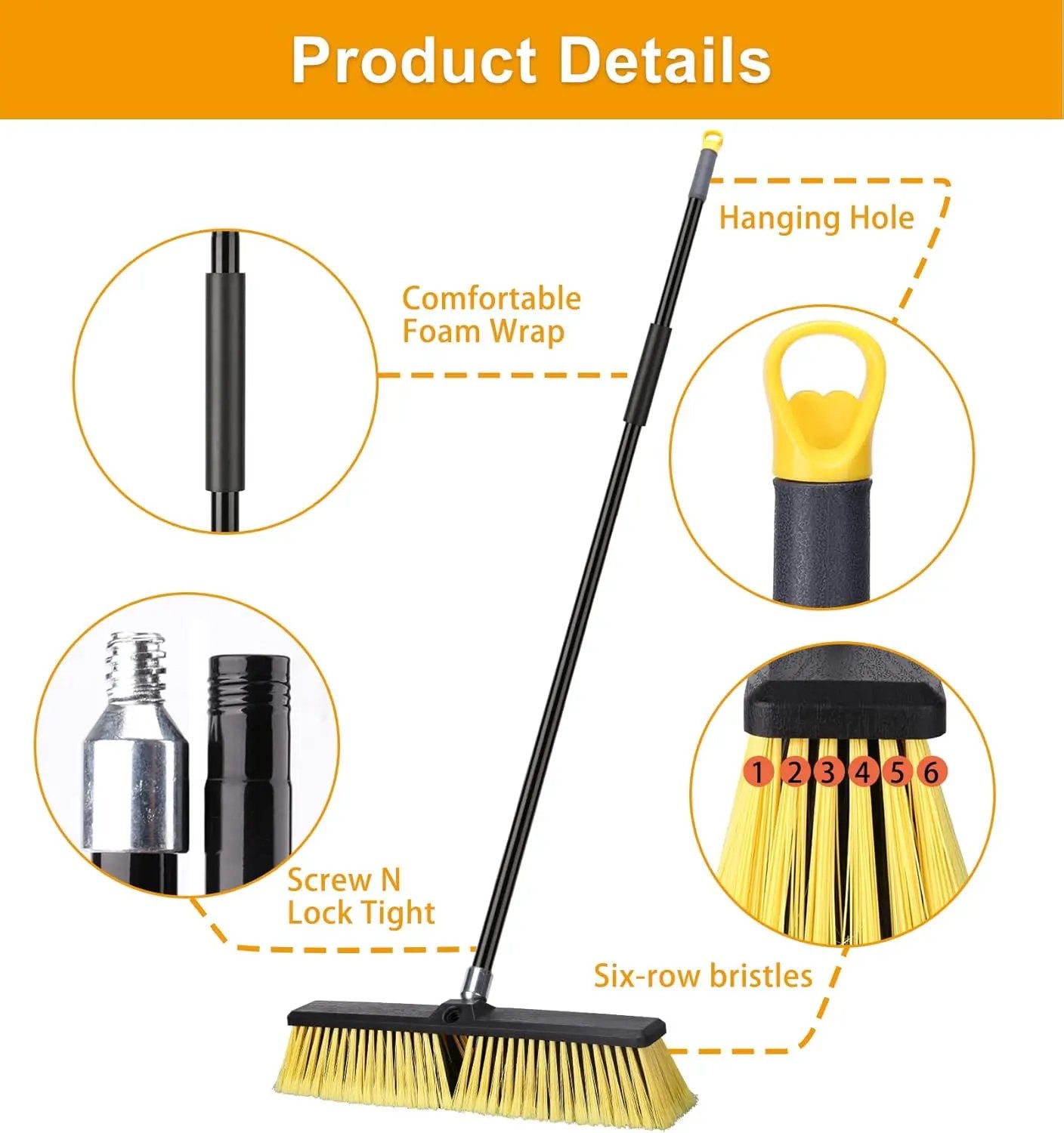 18 Inches Push Broom Outdoor- Heavy Duty Broom with 63" Long Handle for Deck Driveway Garage Yard Patio Concrete Floor Cleaning by GreenHaven Gardens