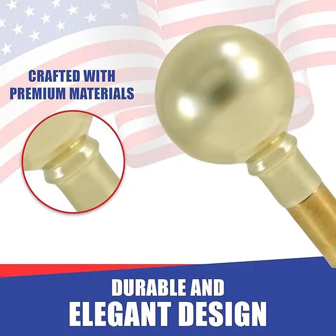 Super Tough Indoor Flag Pole kit 9ft - Parade Ball - Gold Texture Base - Aluminum Flagpole with Brass Finish - Heavy Duty Inside House Flagstaff - Interior Shaft and Stand - No Ensign Included by GreenHaven Gardens