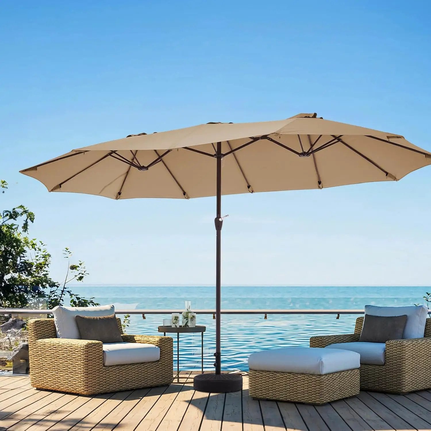 JEAREY 15FT Patio Umbrella Large Outdoor Umbrella Extra Double-Sided Market Umbrella with Crank Handle for Garden, Deck, Backyard and Pool, Beige by GreenHaven Gardens