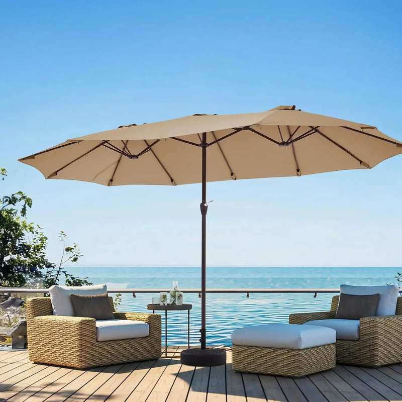 JEAREY 15FT Patio Umbrella Large Outdoor Umbrella Extra Double-Sided Market Umbrella with Crank Handle for Garden, Deck, Backyard and Pool, Beige by GreenHaven Gardens