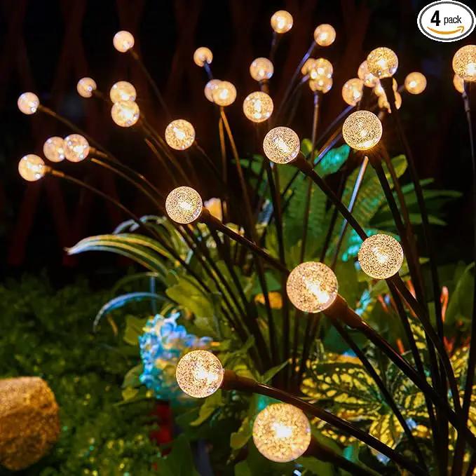 Solar Garden Lights - 4 Pack 12 LED Crystal Solar Firefly Lights with 2 Lighting Mode, Sway by Wind, Waterproof Solar Decorative Lights, Solar Outdoor Lights for Yard Walkway Decoration, Warm White by GreenHaven Gardens