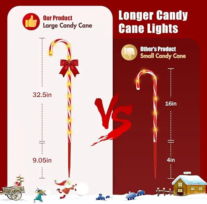 Christmas Candy Cane Pathway Lights, 12PCS 120 LED Christmas Lights Outdoor Decorations with Red Bow Waterproof, 8 Modes Timer Remote Christmas Walkway Lights for Xmas Home Yard Lawn Patio Decor by GreenHaven Gardens