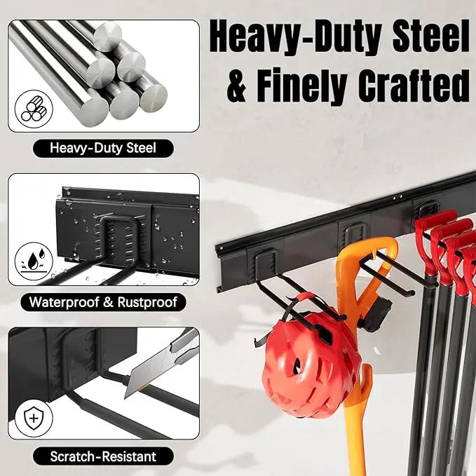 Garage Garden Tool Organizer Wall Mount, Heavy Duty Garage Tool Storage Rack 64 Inches, Max Load 440lb - Shovel, Rake, Folding Chair, Weed Eater Storage by GreenHaven Gardens