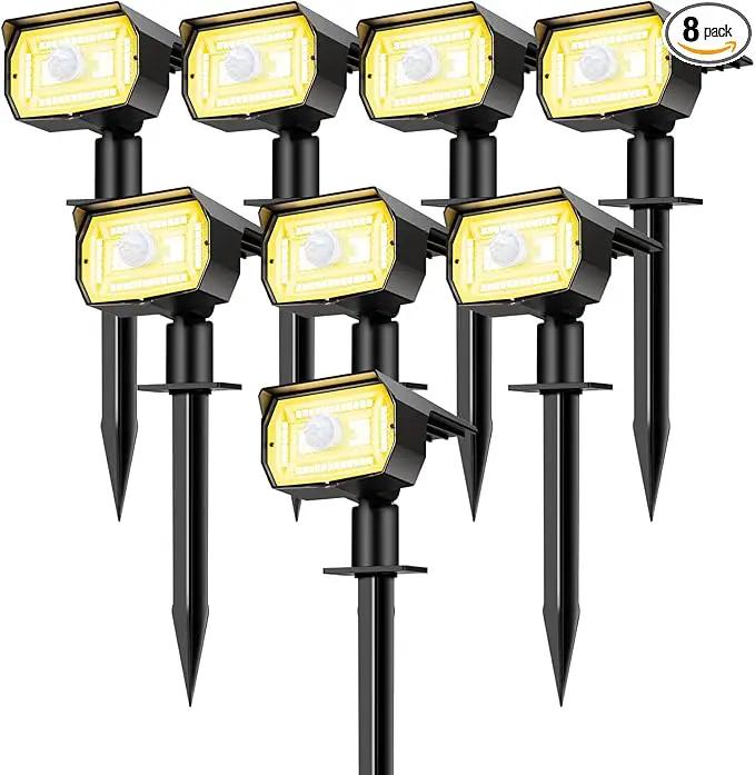 Solar Spot Lights Outdoor Motion Sensor with 3 Modes, [ 8 Pack/56 LED ] Solar Spotlights Outdoor Waterproof 2-in-1 Auto On/Off Solar Landscape Lighting for Outside Yard Wall Garden Pathway, Warm White by GreenHaven Gardens