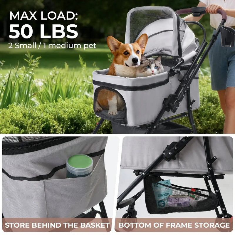 4-Wheel Foldable Pet Stroller for Dogs and Cats by HouseOfZazla