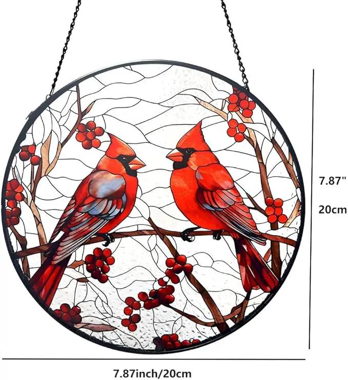 Cardinal Red Bird Suncatcher Stained Glass Suncatchers 7.87 Inch Stained Glass Ornament for Home Decor Indoor Wall Art for Christmas Day Valentine's Day Mother's Day Women by GreenHaven Gardens