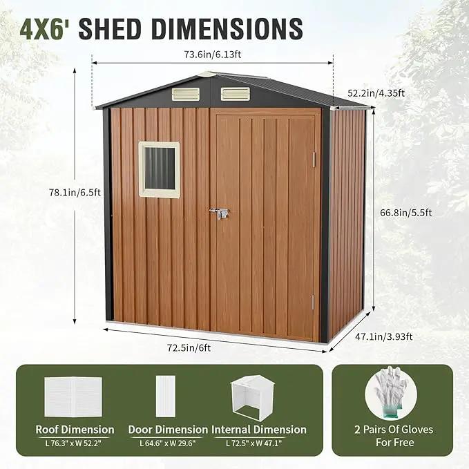 Outdoor Storage Shed 6x4 Ft, Lockable Metal Garden Shed with Window, Tool Shed Tiny House Vertical Outside Storage Building for Backyard, Lawn, Patio, Bike by GreenHaven Gardens
