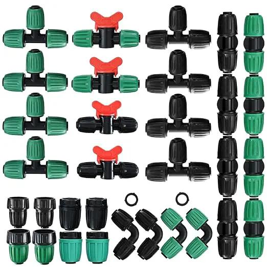 32Pcs 1/2 Inch Tubing Drip Irrigation Fittings Kit, 1/2 ID x 0.6-0.63 OD 16 mm Drip Line Barbed Locked Nut Connectors - 4 Switch Valves, 8 Tees, 8 Couplings, 4 Elbows, 4 Ends, 4 Adapters by GreenHaven Gardens