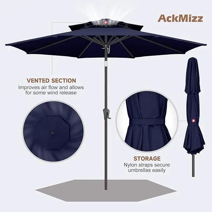 9ft Outdoor Patio Umbrella - 2 Tiers Table Umbrella Waterprool UV Protection, Sombrillas de Patio with Push Button Tilt&Crank, Sun Umbrella for Pool, Porch, Garden, Backyard(Dark Blue) by GreenHaven Gardens