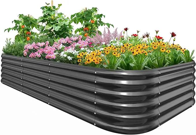Quictent Galvanized Raised Garden Bed Kit, 8x4x1.5 ft Oval Metal Planter Box Tall for Vegetables Outdoor Backyard, Rubber Strip Edging Included (Dark Gray) by GreenHaven Gardens