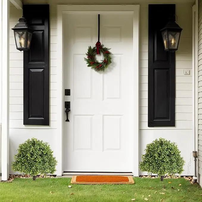 27" Tall Artificial Boxwood Ball Topiary Trees Set of 2, UV Resistant Large Faux Plants Outdoor, 2ft Fake Bushes and Shrubs Look Real with Ground Spike for Front Porch Outside Planter Backyard Decor by GreenHaven Gardens