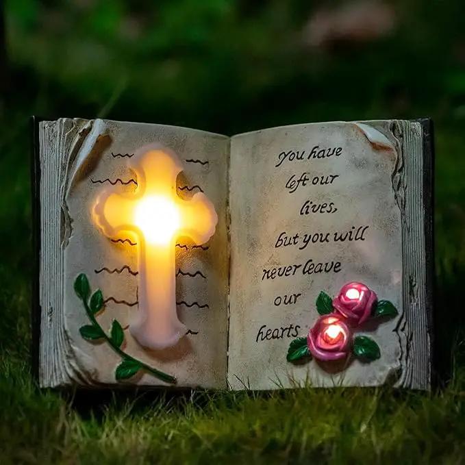 Outdoor Solar Bible Cross Garden Stakes Lights, Waterproof Memorial Grave Decorations Gifts for Cemetery Outdoors Lawn Yard Home Patio Decor by GreenHaven Gardens