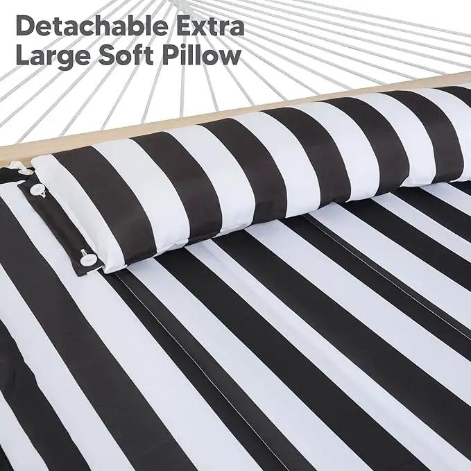 SUNCREAT Two Person Hammock with 12ft Stand Included, Max 475lbs Capacity, Heavy Duty Free Standing Hammock, Black Stripes by GreenHaven Gardens
