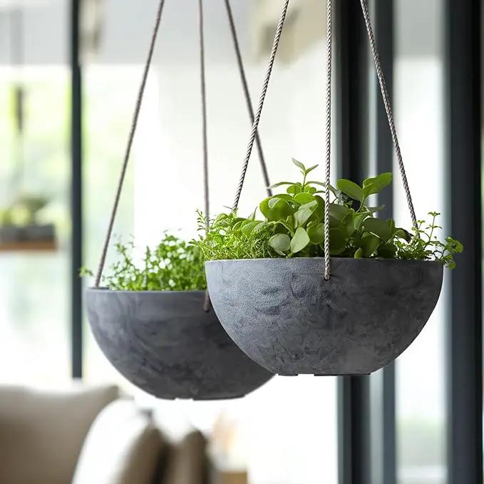 LA JOLIE MUSE Hanging Planter Flower Plant Pots - 9.84 Inch Indoor Outdoor Balcony Patio Hanging Basket Set of 2, Marble Pattern by GreenHaven Gardens