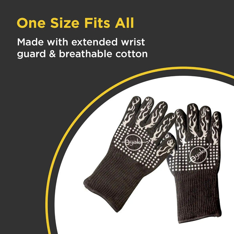 Insulated BBQ Heat Resistant Gloves - Neoprene & Polyester Barbecue Grilling Gloves with Silicone Pads for Gas Grill & Charcoal Grills Outdoor Cooking - 1400°F High Heat Fire BBQ Mittens by O-Yaki by GreenHaven Gardens