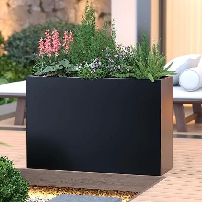 Metal Planter Box Rectangular Block - Galvanized Steel Long Box Planter Modern Outdoor Planters All-Weather Use with Drainage Holes for Patio/Porch, 35.5×24×12IN by GreenHaven Gardens