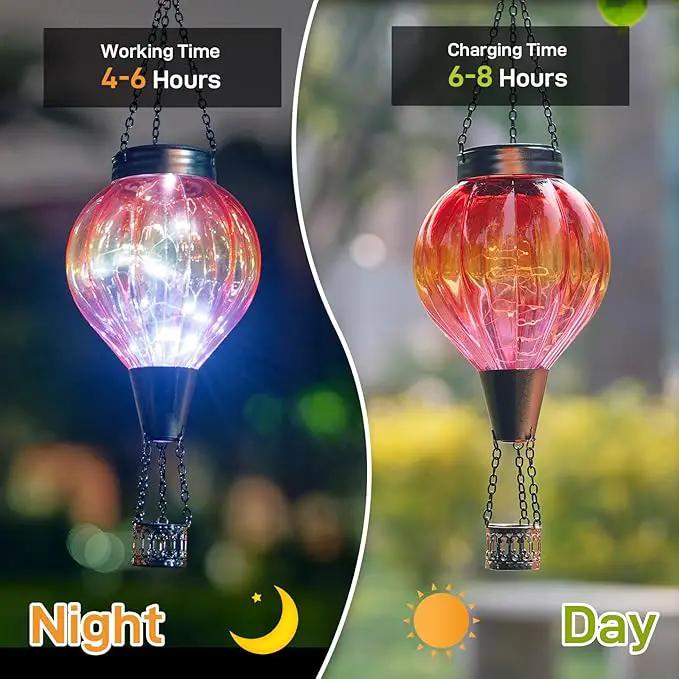 2PC Hot Air Balloon Solar Lantern Outdoor Waterproof, Gradient Orange Glass Balloon Lantern Lights, Hanging Solar Lights for Outside Patio Garden Tree Porch Yard Gift for Women Mom by GreenHaven Gardens