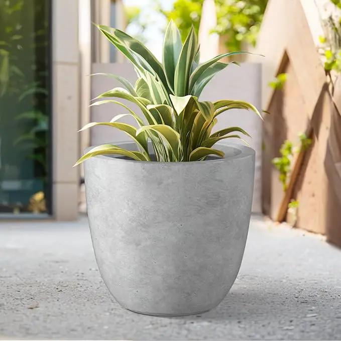 Kante 18 Inch Dia Round Concrete Planter, Indoor Outdoor Large Plant Pot with Drainage Hole and Rubber Plug for Home Patio Garden, Gray Concrete by GreenHaven Gardens