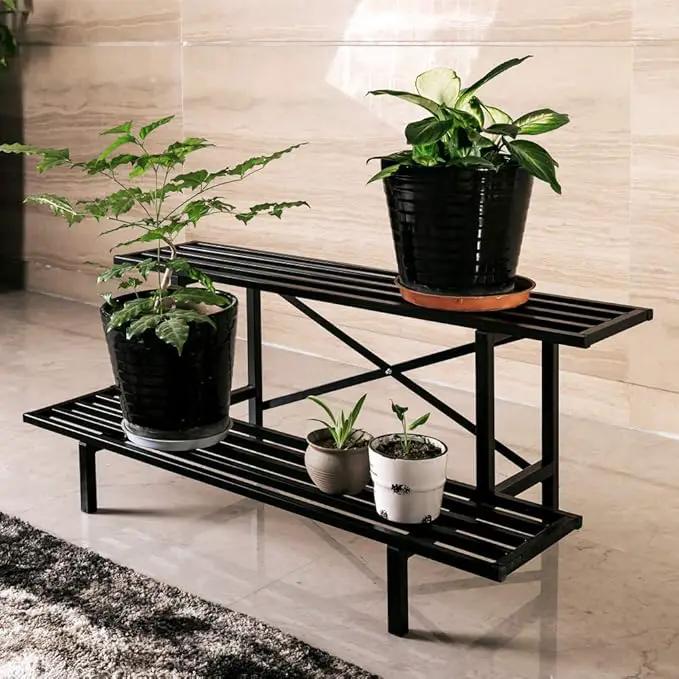 Zhongma 2 Tier Sturdy Metal Plant Stand Heavy Duty Plant Holder for Home Indoor and Outdoor,L45.67 x W17.5 x H14 inch, 440 LBS Capacity & Heavy Duty Construction … by GreenHaven Gardens