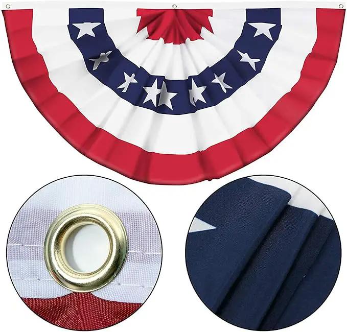 USA Pleated Fan American US Bunting Flag Patriotic Half Fan Banner With Canvas Header and Brass Grommets for 4th of July Memorial Day Indoor Outdoor Decoration (12, 1.5x3 Feet) by GreenHaven Gardens