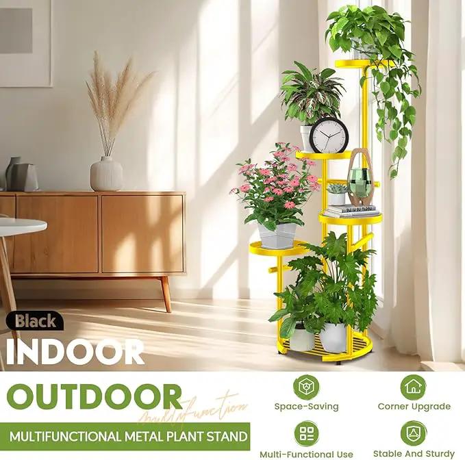 TOSKING 5 Tier Metal Plant Stand Indoor， Plant Shelf, Corner Shelf Flower Pot Stand for Outdoor Plant Stand for Living Room Balcony Garden Patio Bedroom (5Tier-37''-yellow) by GreenHaven Gardens