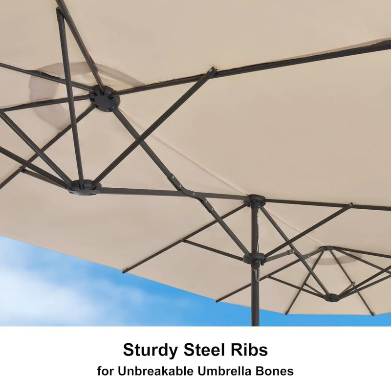 PURPLE LEAF 14ft Patio Market Umbrella Outdoor Double-Sided Umbrella with Base and Crank Rectangle Table Umbrella for Pool Deck Garden, Khaki by GreenHaven Gardens