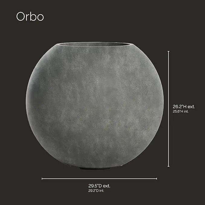 Orbo Globe Sphere Planter - 29.5 in x 29.5 in x 26.2 in - Grey Stone by GreenHaven Gardens