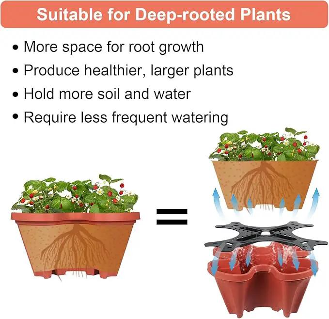 Vertical Planter 6 Tier Stackable Planters Garden Planters Strawberry Herb Flower and Vegetable Planter Indoor Outdoor Gardening Pots with Removable Wheels and Tools 2-Pack by GreenHaven Gardens