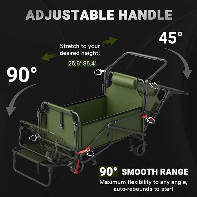 LEVELEVE Heavy Duty Folding Wagon - 2-in-1 Collapsible Cart, 400lb Capacity, All-Terrain Wheels w/Brakes & Side Pockets (Army Green) by GreenHaven Gardens