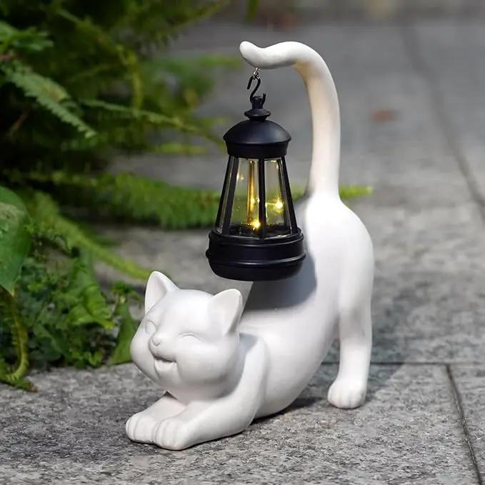 Solar Cat Garden Statue 10 Inch Porch Patio Decor for Outside Yard Decoration Outdoor Unique Housewarming Gardening Birthday Gifts for Cat Lovers Women Grandma by GreenHaven Gardens