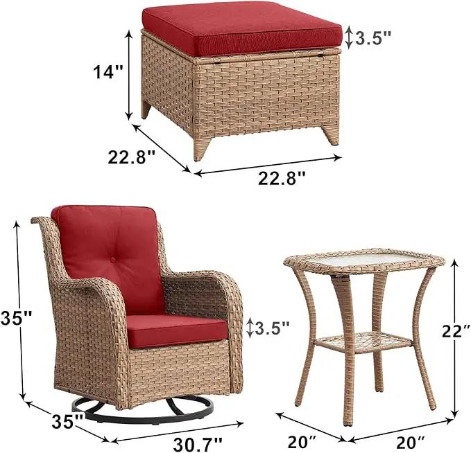 Outdoor Wicker Patio Furniture Set - 5 Pieces Rattan Patio Conversation Set with 2 Rocking Swivel Chairs,2 Ottomans and 1 Side Table for Porch Deck Backyard Garden(Yellow/Red) by GreenHaven Gardens