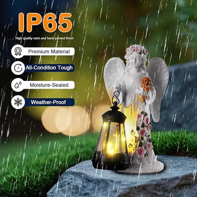Solar Garden Decor - Angel Statues with Solar Lantern 8.7" Resin Angel Figurines Outdoor Waterproof Decorations for Yard Patio Lawn Porch Gardening Gift for Women Mother Girlfriend Wife by GreenHaven Gardens