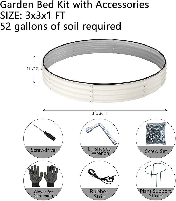 Galvanized Metal Planter Round Raised Garden Bed Kit for Gardening Outdoor，3x3x1ft 2PC Grow Garden Box Raised Flower Bed，Round Galvanized Planter Outdoor Large Metal Fire Pit Ring White by GreenHaven Gardens