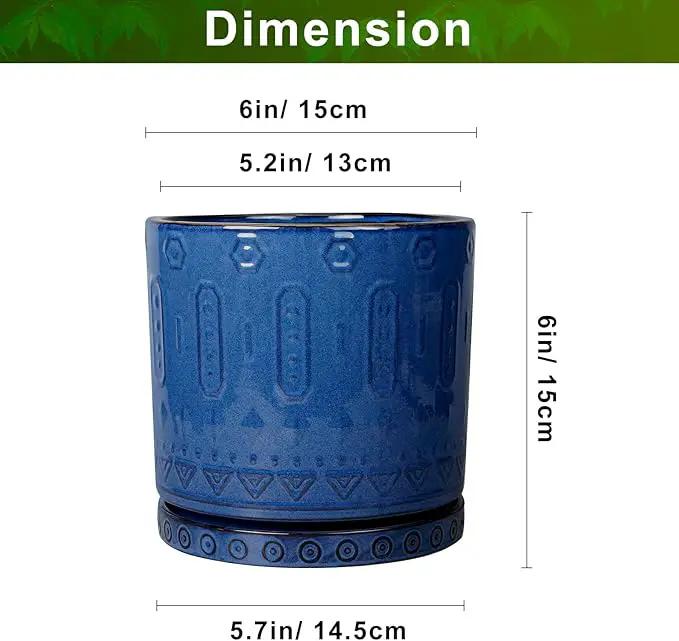 6 Inch Plant Pot - Ceramic Planter for Outdoor Plants Indoor Plant Pot with Drainage Holes and Saucer Succulent Pot Modern Round Flower Pot for House Room Decor Blue by GreenHaven Gardens