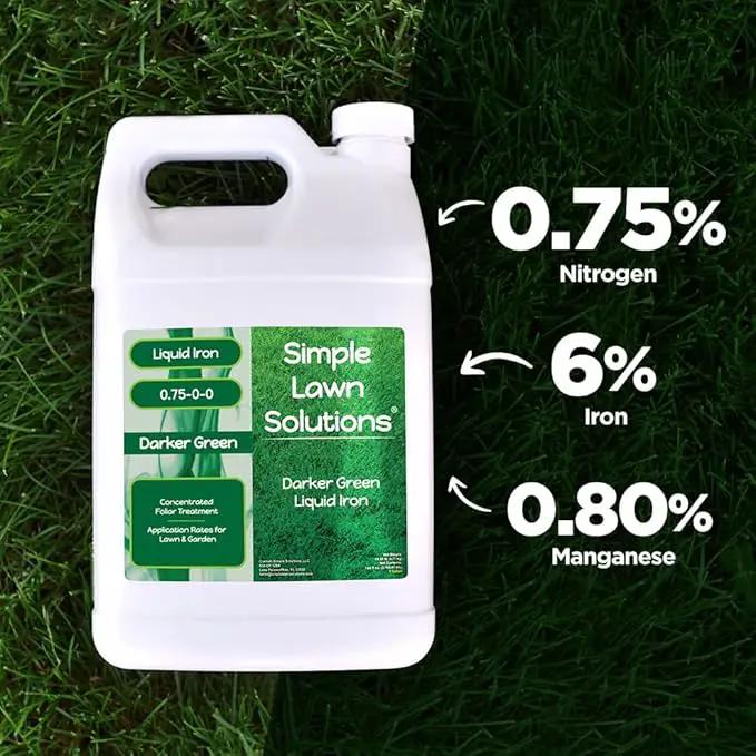 Simple Lawn Solutions - Liquid Iron Fertilizer Darker Green - Chelated Micronutrients - Concentrated Spray Booster for Turf Grass, Indoor Plants and Outdoor Garden (1 Gallon) by GreenHaven Gardens