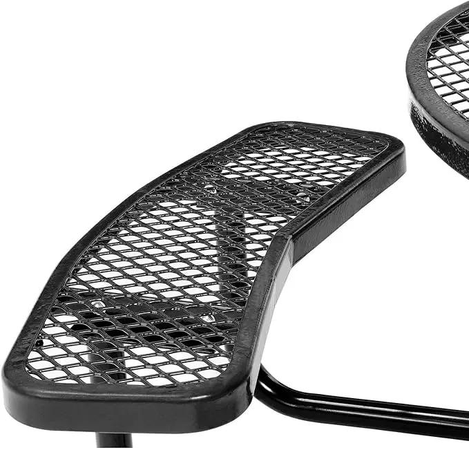 Global Industrial 46" Round Picnic Table, Expanded Metal, Black Thermoplastic Coating, Attached Benches, 1-1/2” Umbrella Pole Hole, Outdoor-Rated, 1000 lb Capacity by GreenHaven Gardens