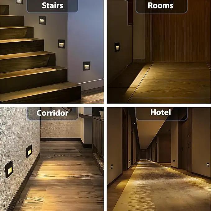 1pcs/3W Wall Recessed Stair Lights LED,Warm White,Indoor Step Light,Square Recessed Wall Light,Black Cover Staircase Light IP20 for Indoor Stairs, Home, Kitchen, Attic, Aisle by GreenHaven Gardens