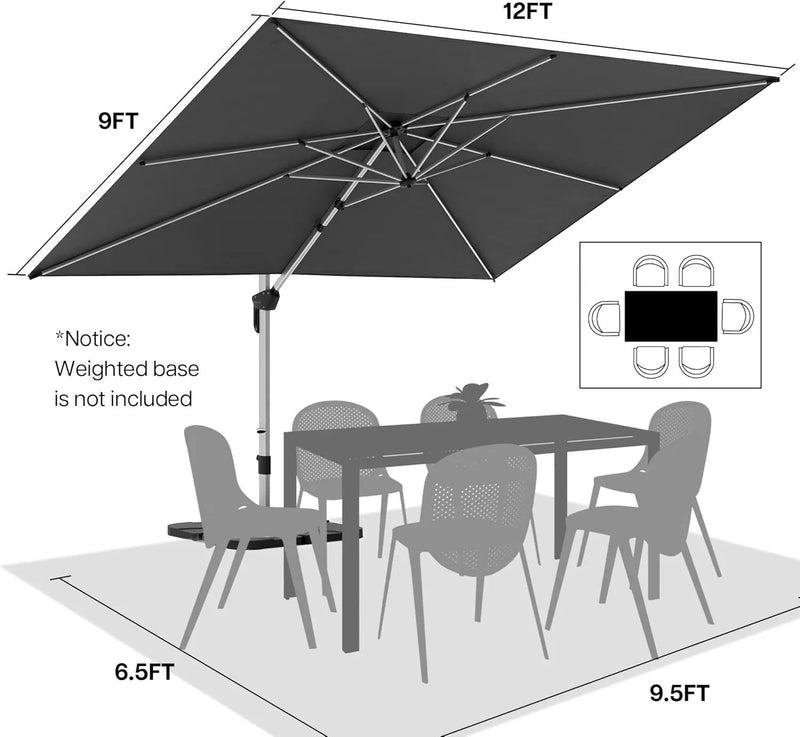 Patio Umbrella, 9' X 12' Outdoor Cantilever Umbrella with 360-degree Rotation for Garden, Deck, Backyard, Pool and Beach, Grey by GreenHaven Gardens