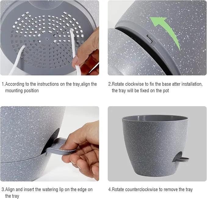 10/9/8 inch Self Watering Pots, Set of 3 Plastic Planters with Mesh Drainage Holes and Deep Reservoir for Indoor Outdoor Garden Plants and Flowers, Grey Speckles by GreenHaven Gardens